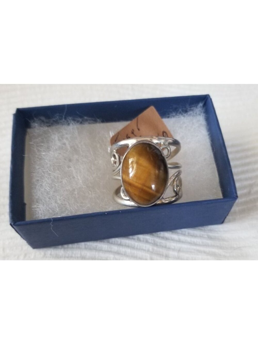 Ring Band Tiger Eye Silver Stone 20 x 15 mm Size 10 Handcrafted 8.4 gr Jerry - Picture 1 of 13